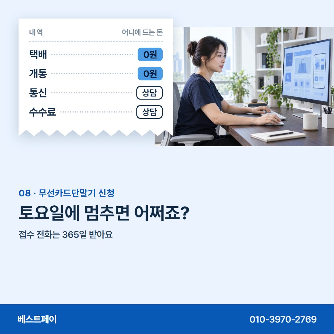 무선카드단말기 신청 토요일에 멈추면 어쩌죠? — 신청 전에 궁금한 장면을 아홉 장에 담았어요